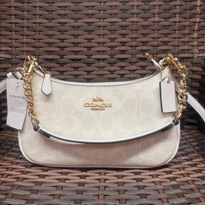 Coach Chic Cream Shoulder Bag with Gold Accents